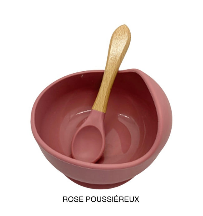 Bol/cuillère en silicone/bois