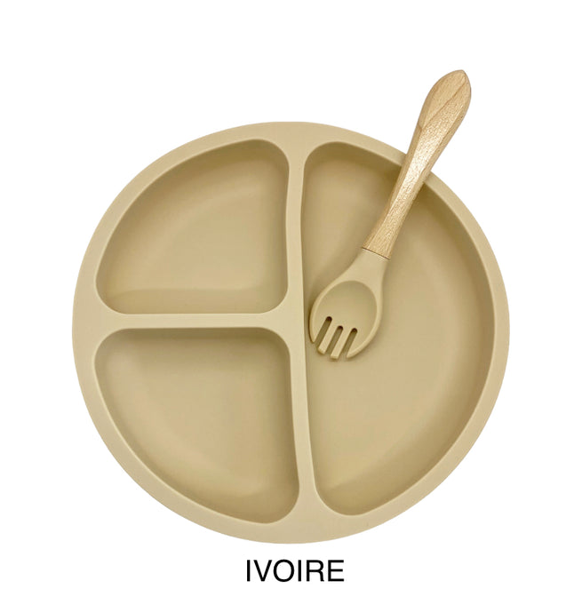 Assiette/fourchette bois/silicone