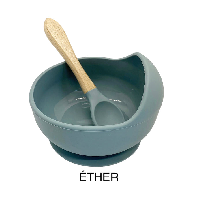 Bol/cuillère en silicone/bois