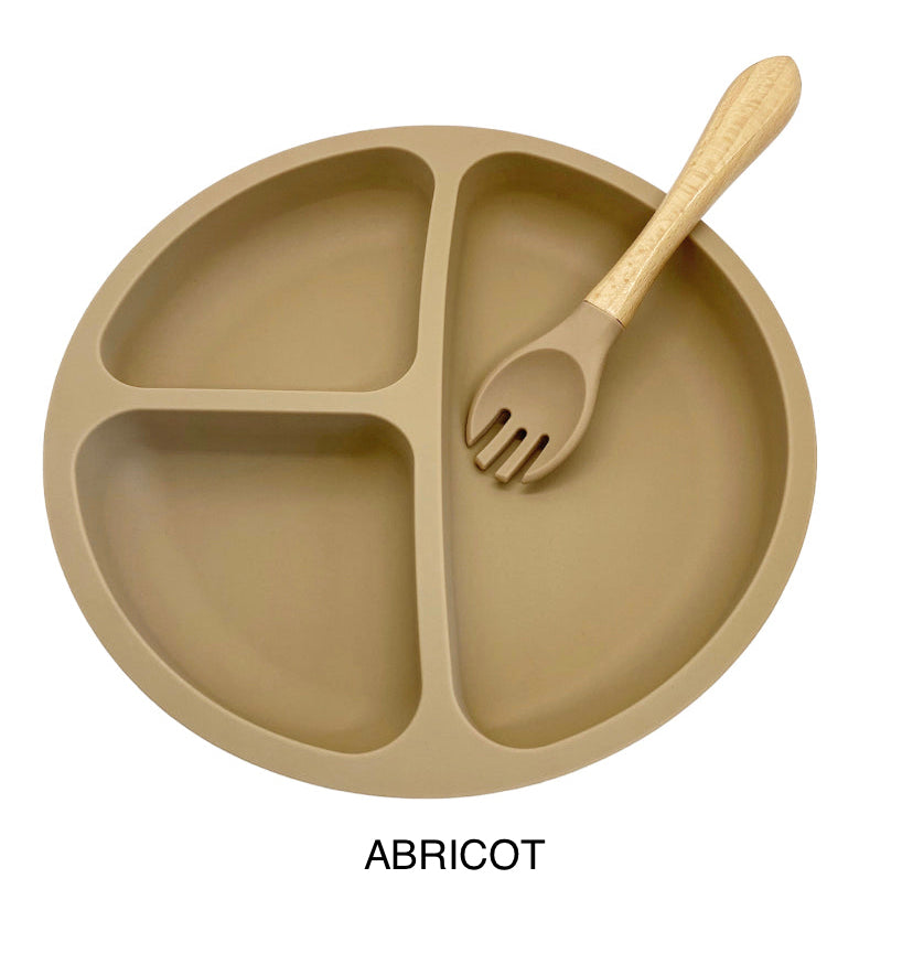 Assiette/fourchette en silicone/bois