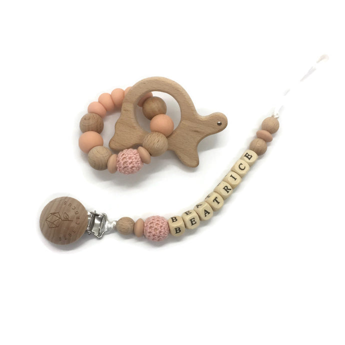 Duo attache-suce/anneau dentition personnalisé